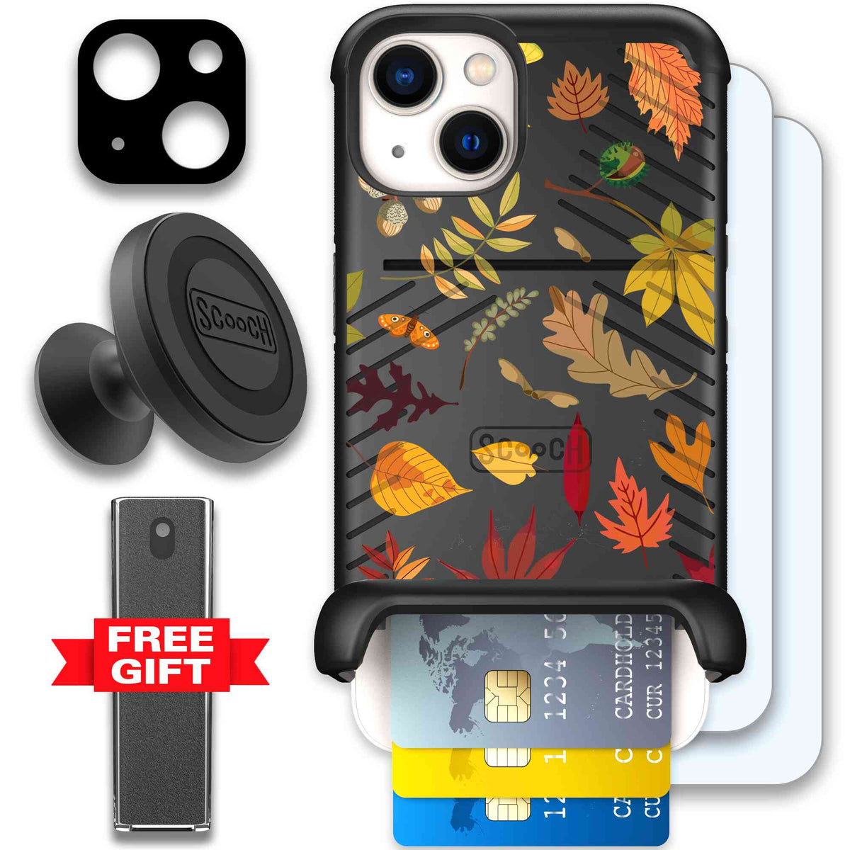 Autumn Leaves multicolored fall foliage pattern on a charcoal scoochzza Wingmate case for iPhone 13 - Defender Bundle