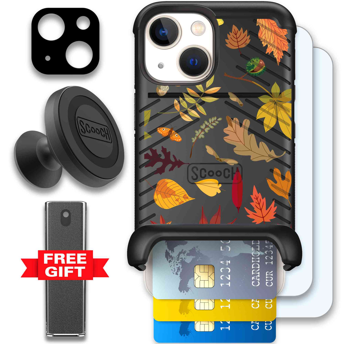 Autumn Leaves multicolored fall foliage pattern on a charcoal scoochzza Wingmate case for iPhone 13 mini - Defender Bundle