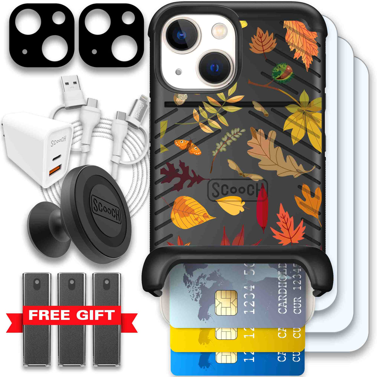Autumn Leaves multicolored fall foliage pattern on a charcoal scoochzza Wingmate case for iPhone 13 mini - Ultimate Bundle
