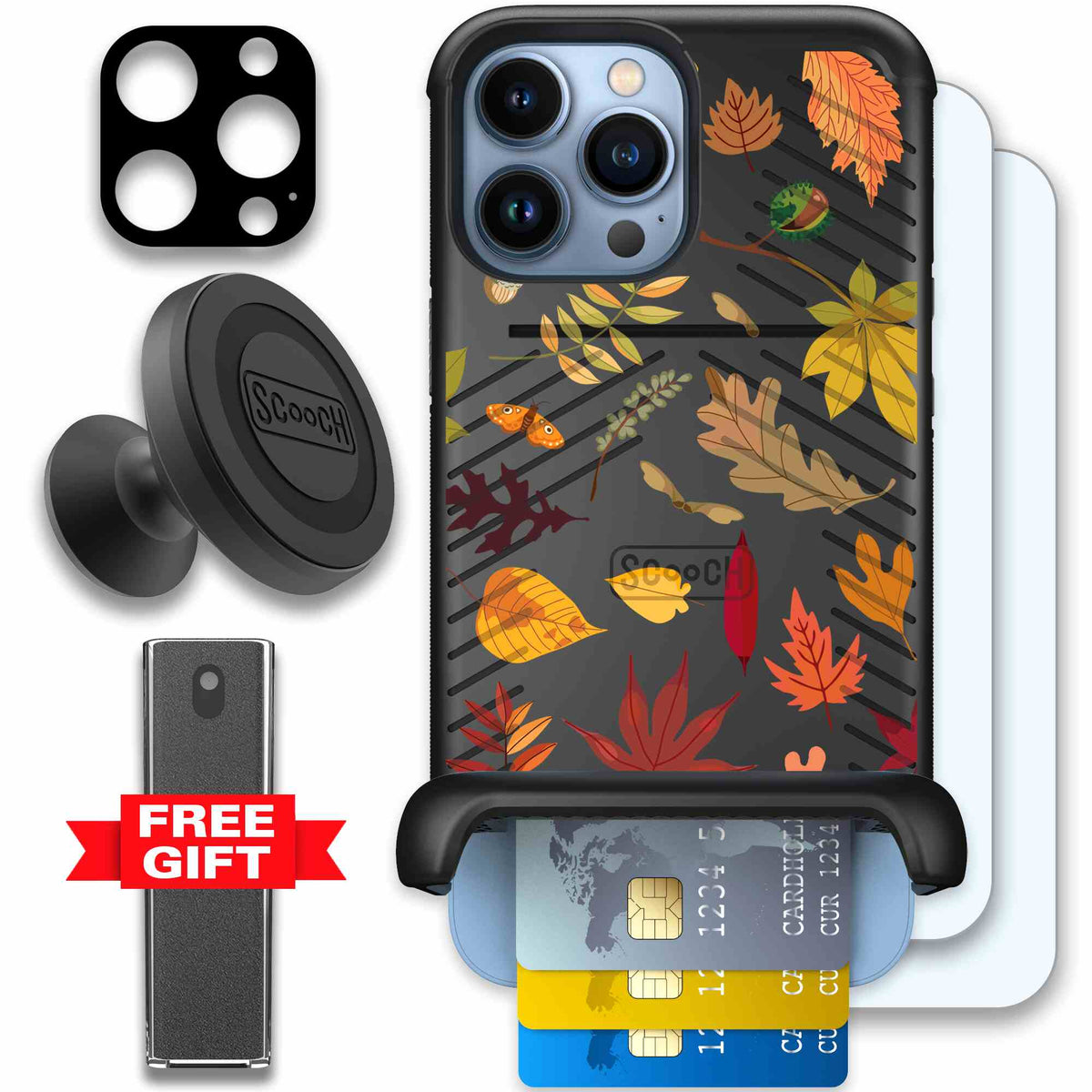 Autumn Leaves multicolored fall foliage pattern on a charcoal scoochzza Wingmate case for iPhone 13 Pro Max - Defender Bundle