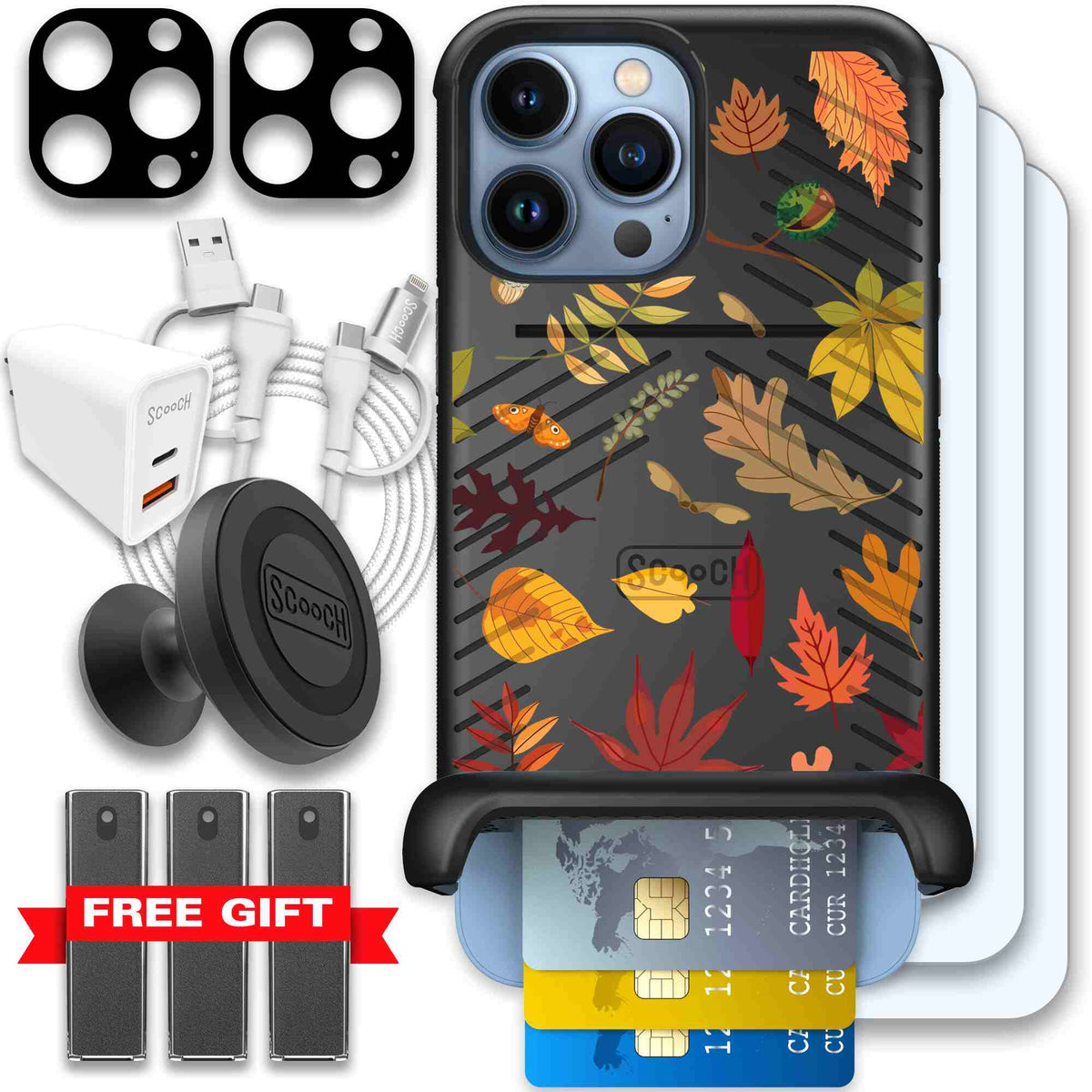 Autumn Leaves multicolored fall foliage pattern on a charcoal scoochzza Wingmate case for iPhone 13 Pro Max - Ultimate Bundle