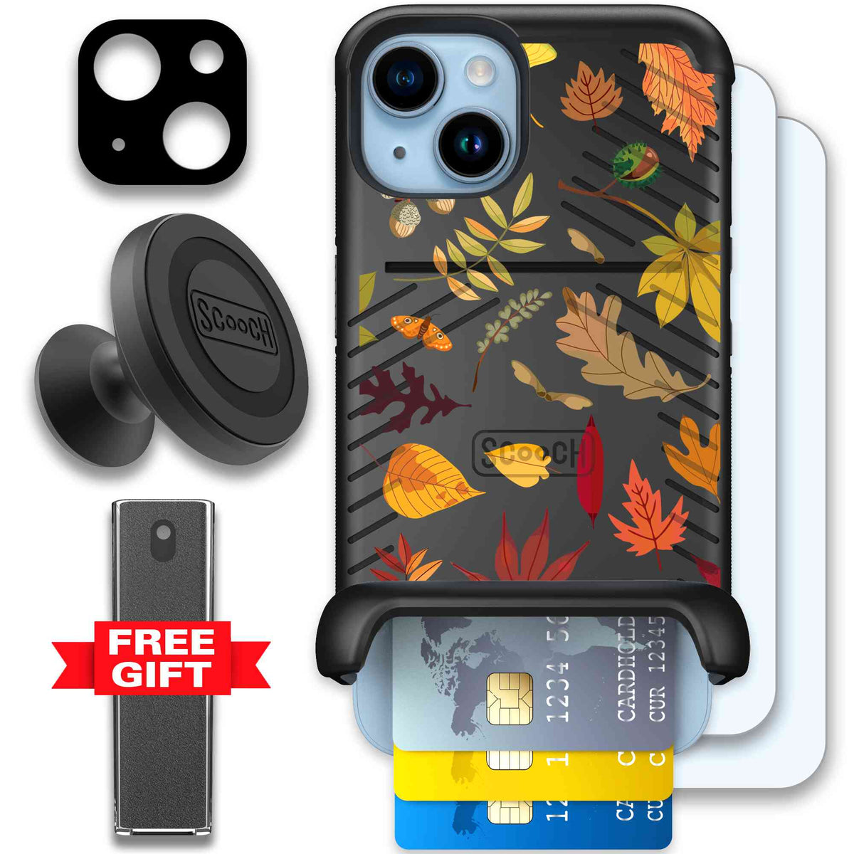 Autumn Leaves multicolored fall foliage pattern on a charcoal scoochzza Wingmate case for iPhone 14 - Defender Bundle