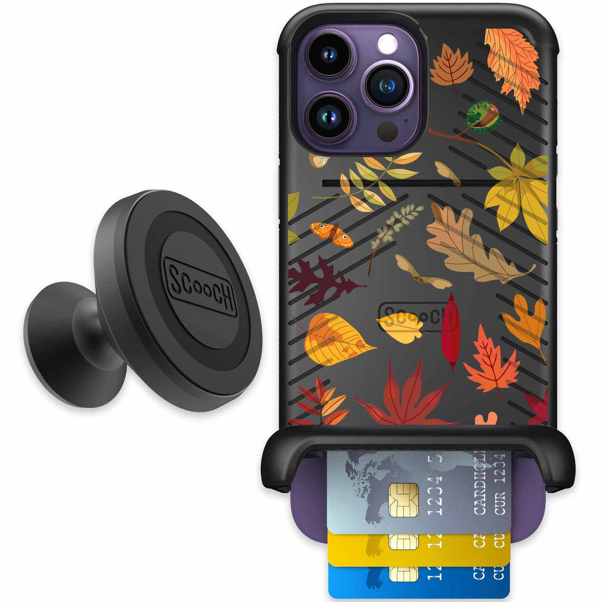 Autumn Leaves multicolored fall foliage pattern on a charcoal scoochzza Wingmate case for iPhone 14 Pro Max - Starter Bundle