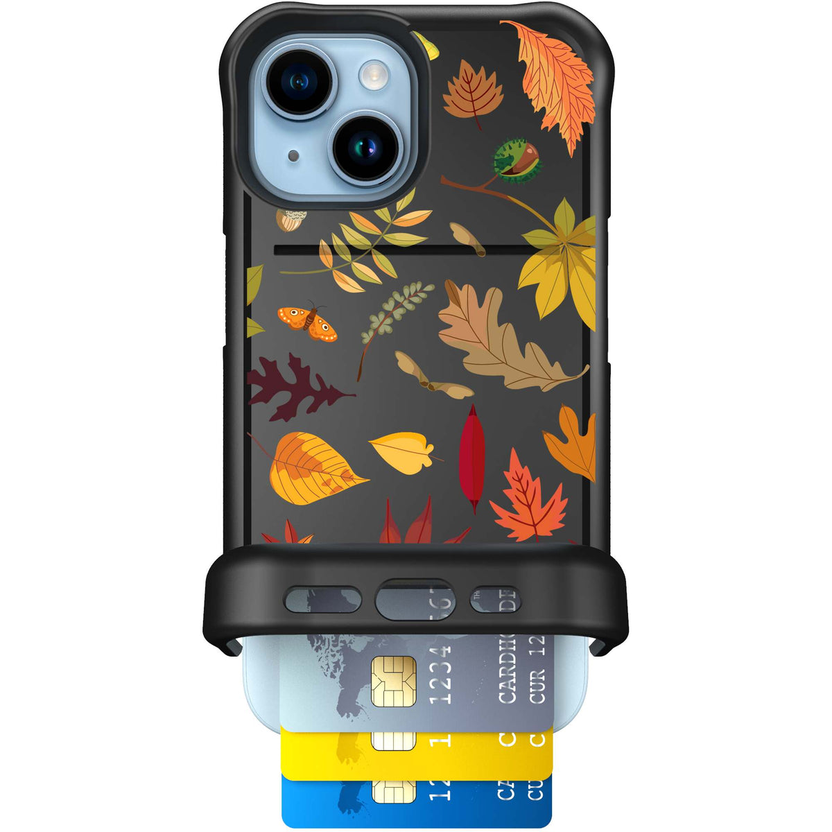 Autumn Leaves multicolored fall foliage pattern on a charcoal scoochzza Wingmate case for iPhone 15