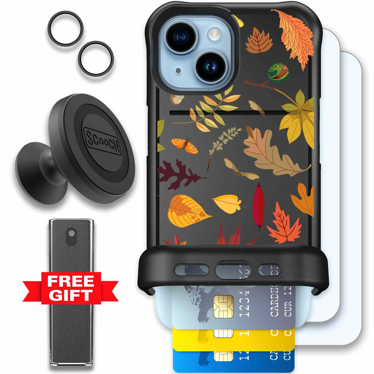 Autumn Leaves multicolored fall foliage pattern on a charcoal scoochzza Wingmate case for iPhone 15 - Defender Bundle