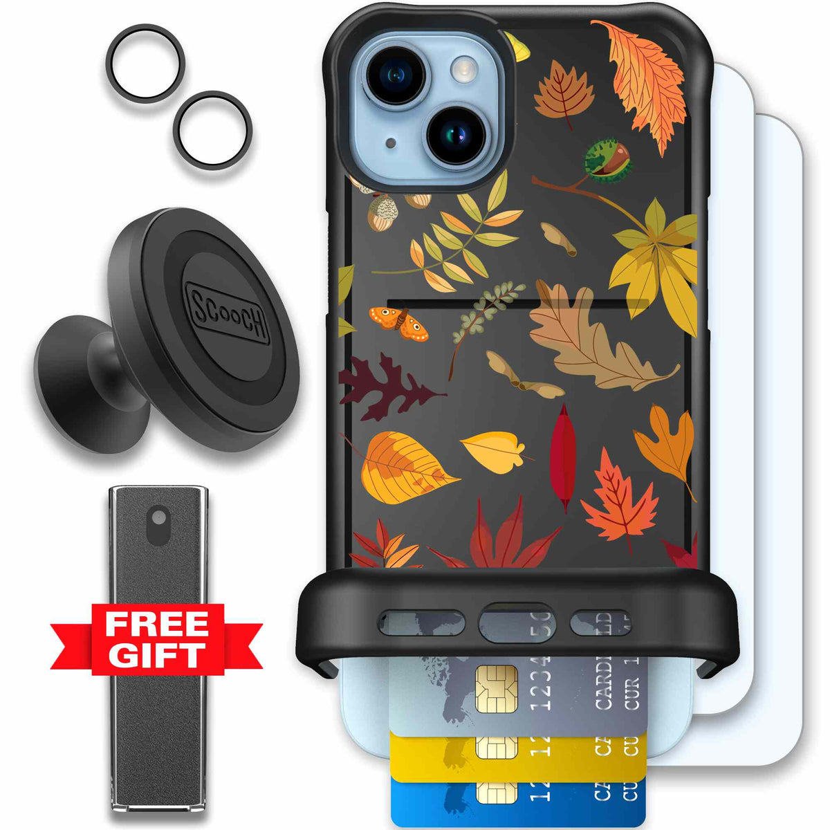Autumn Leaves multicolored fall foliage pattern on a charcoal scoochzza Wingmate case for iPhone 15 Plus - Defender Bundle