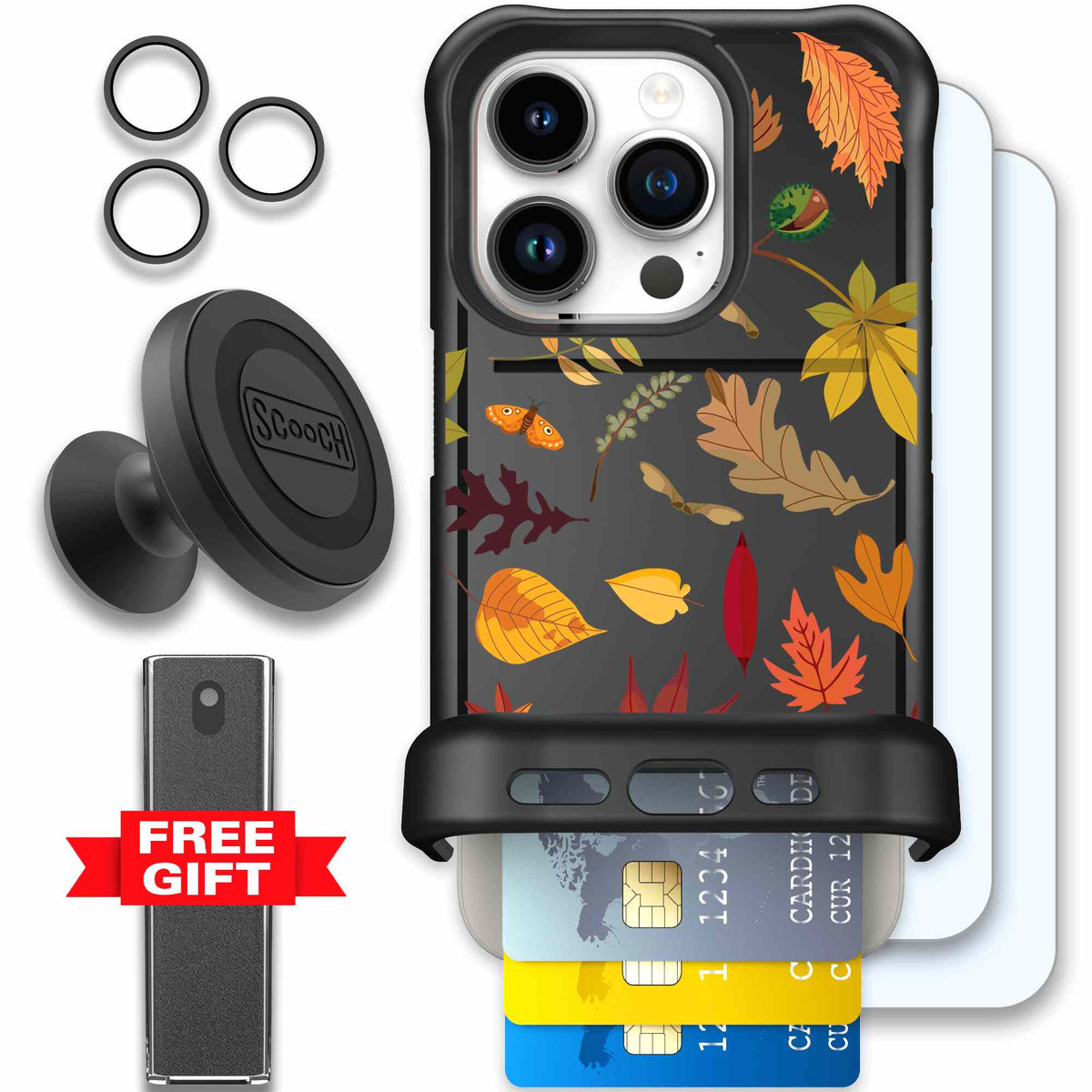 Autumn Leaves multicolored fall foliage pattern on a charcoal scoochzza Wingmate case for iPhone 15 Pro - Defender Bundle