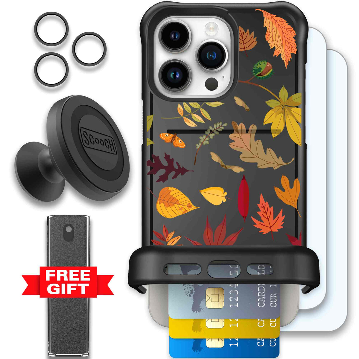 Autumn Leaves multicolored fall foliage pattern on a charcoal scoochzza Wingmate case for iPhone 15 Pro Max - Defender Bundle