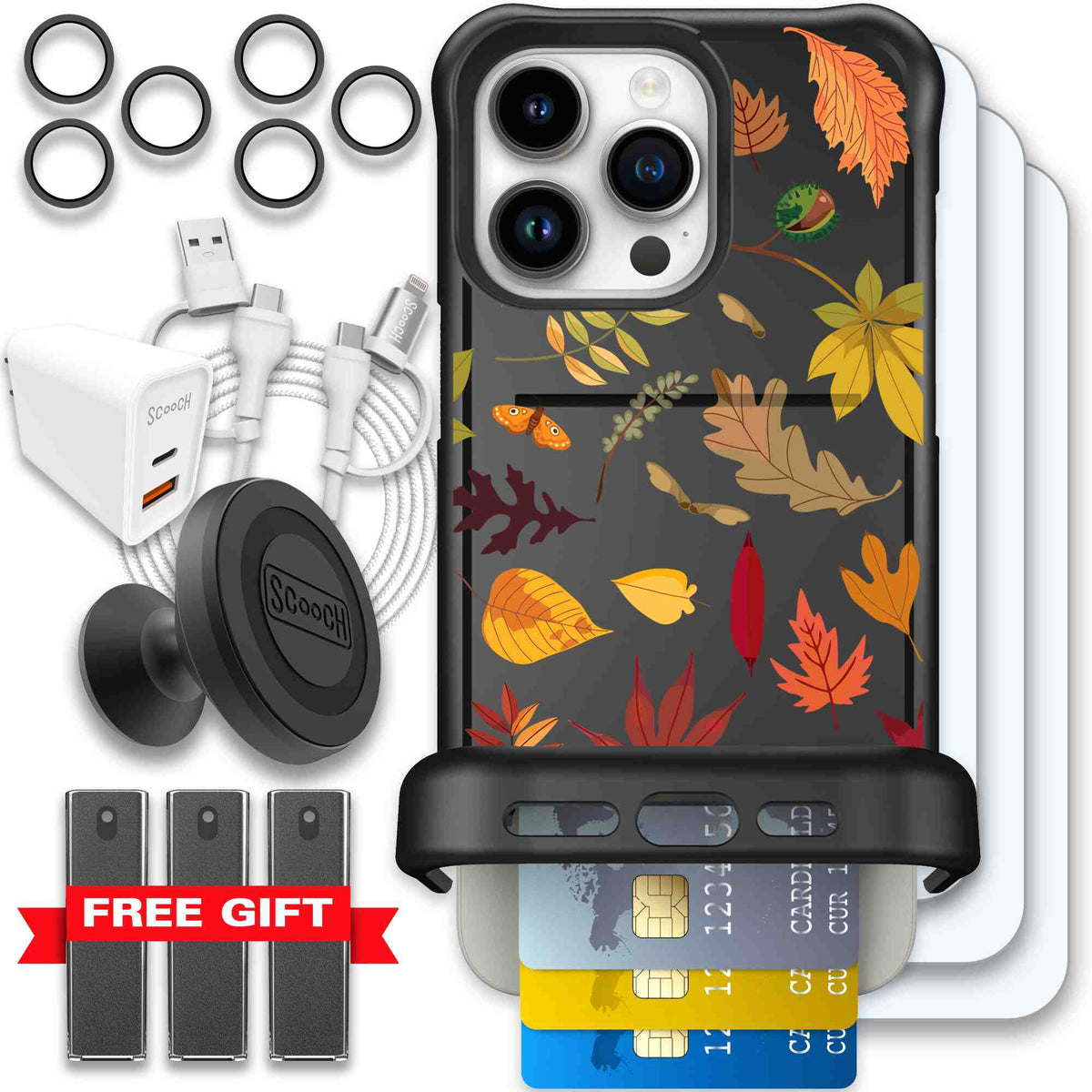 Autumn Leaves multicolored fall foliage pattern on a charcoal scoochzza Wingmate case for iPhone 15 Pro Max - Ultimate Bundle