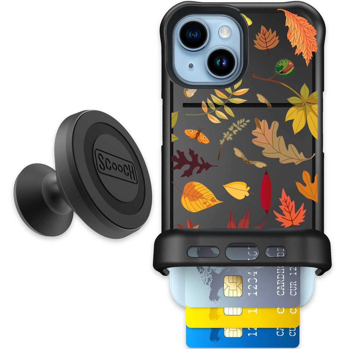 Autumn Leaves multicolored fall foliage pattern on a charcoal scoochzza Wingmate case for iPhone 15 - Starter Bundle