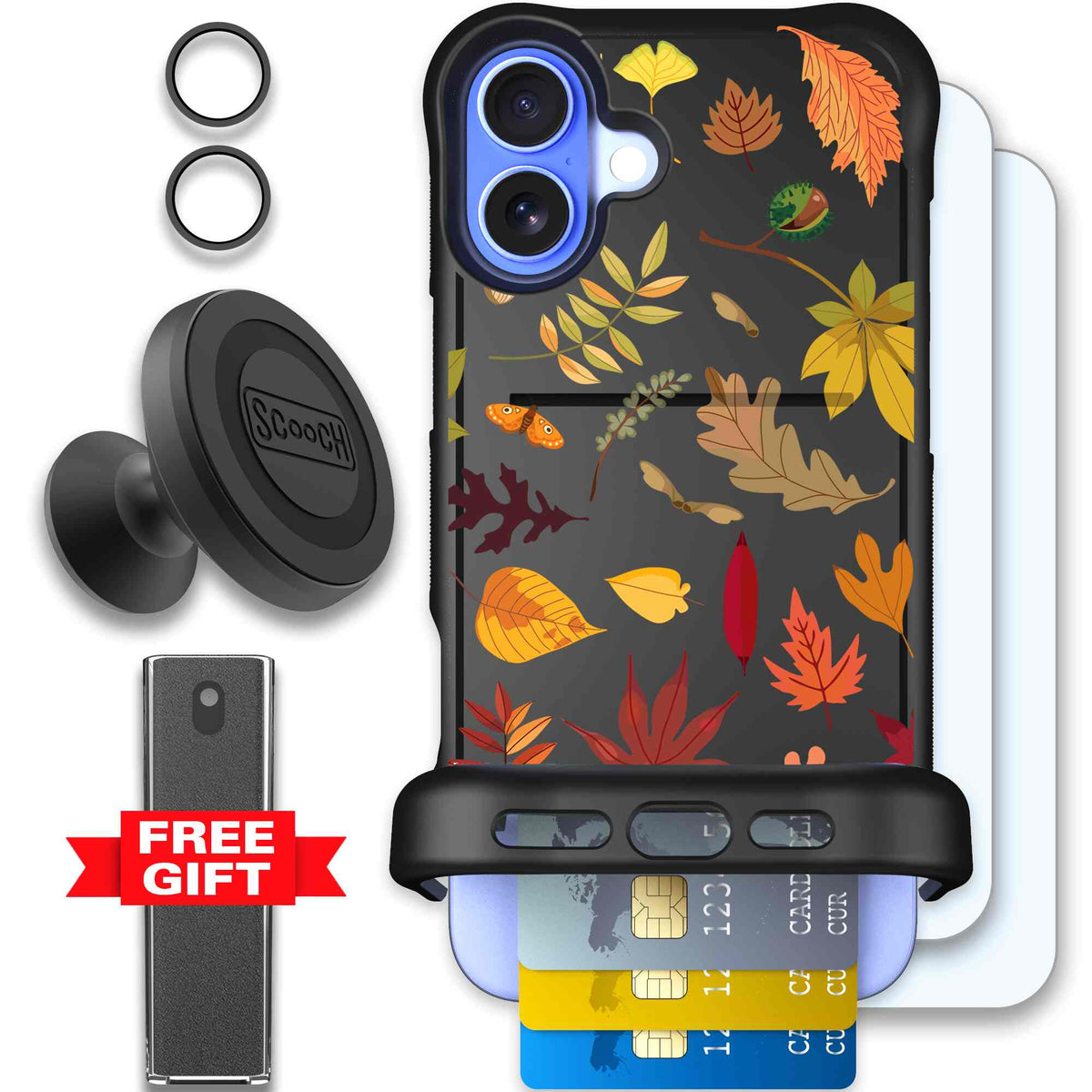 Autumn Leaves multicolored fall foliage pattern on a charcoal scoochzza Wingmate case for iPhone 16 Plus - Defender Bundle
