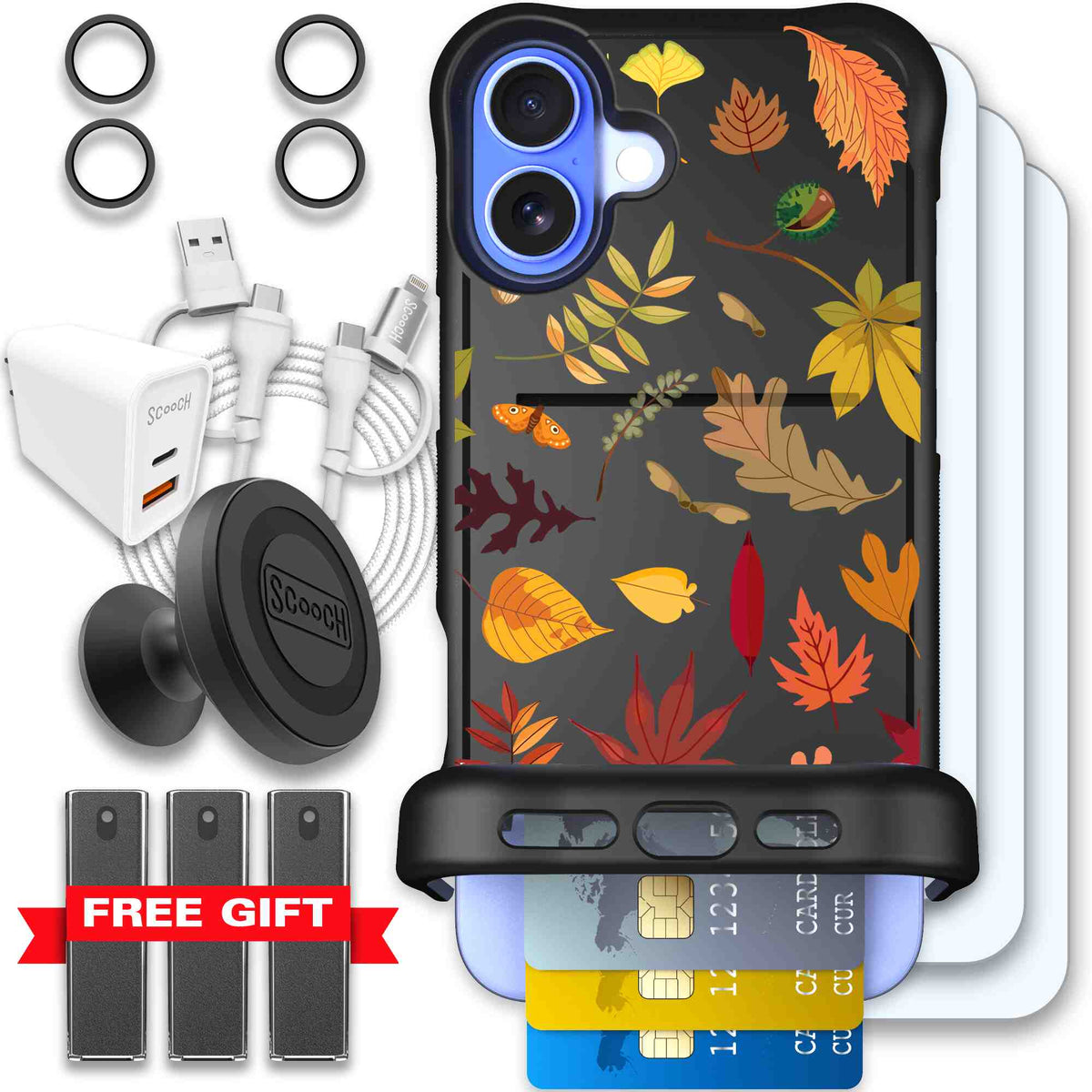 Autumn Leaves multicolored fall foliage pattern on a charcoal scoochzza Wingmate case for iPhone 16 Plus - Ultimate Bundle