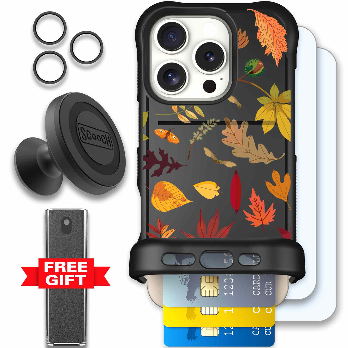 Autumn Leaves multicolored fall foliage pattern on a charcoal scoochzza Wingmate case for iPhone 16 Pro - Defender Bundle