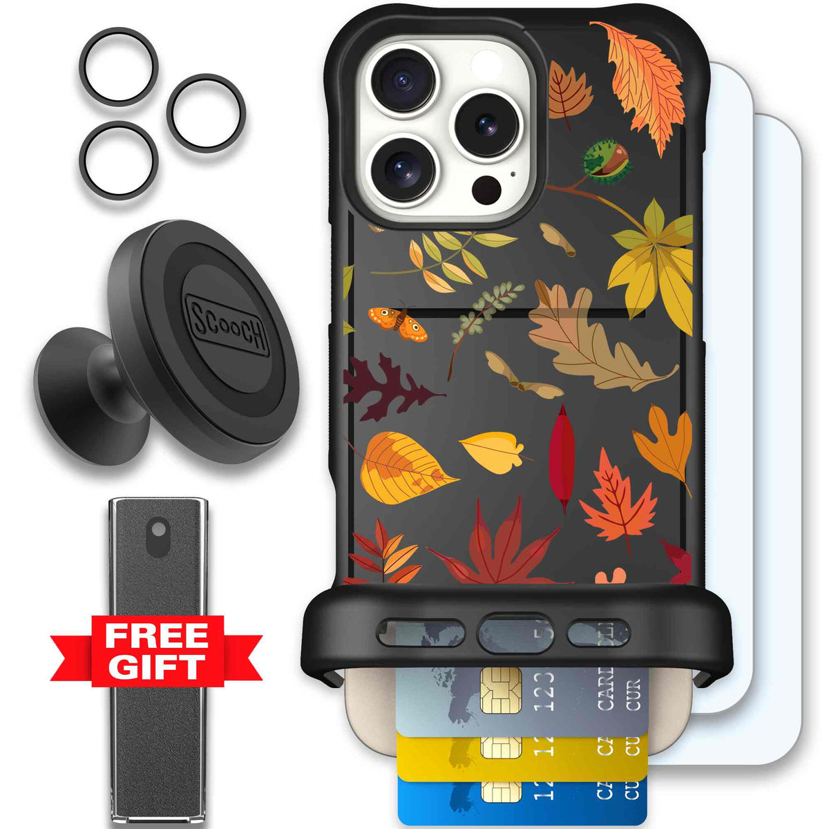 Autumn Leaves multicolored fall foliage pattern on a charcoal scoochzza Wingmate case for iPhone 16 Pro Max - Defender Bundle