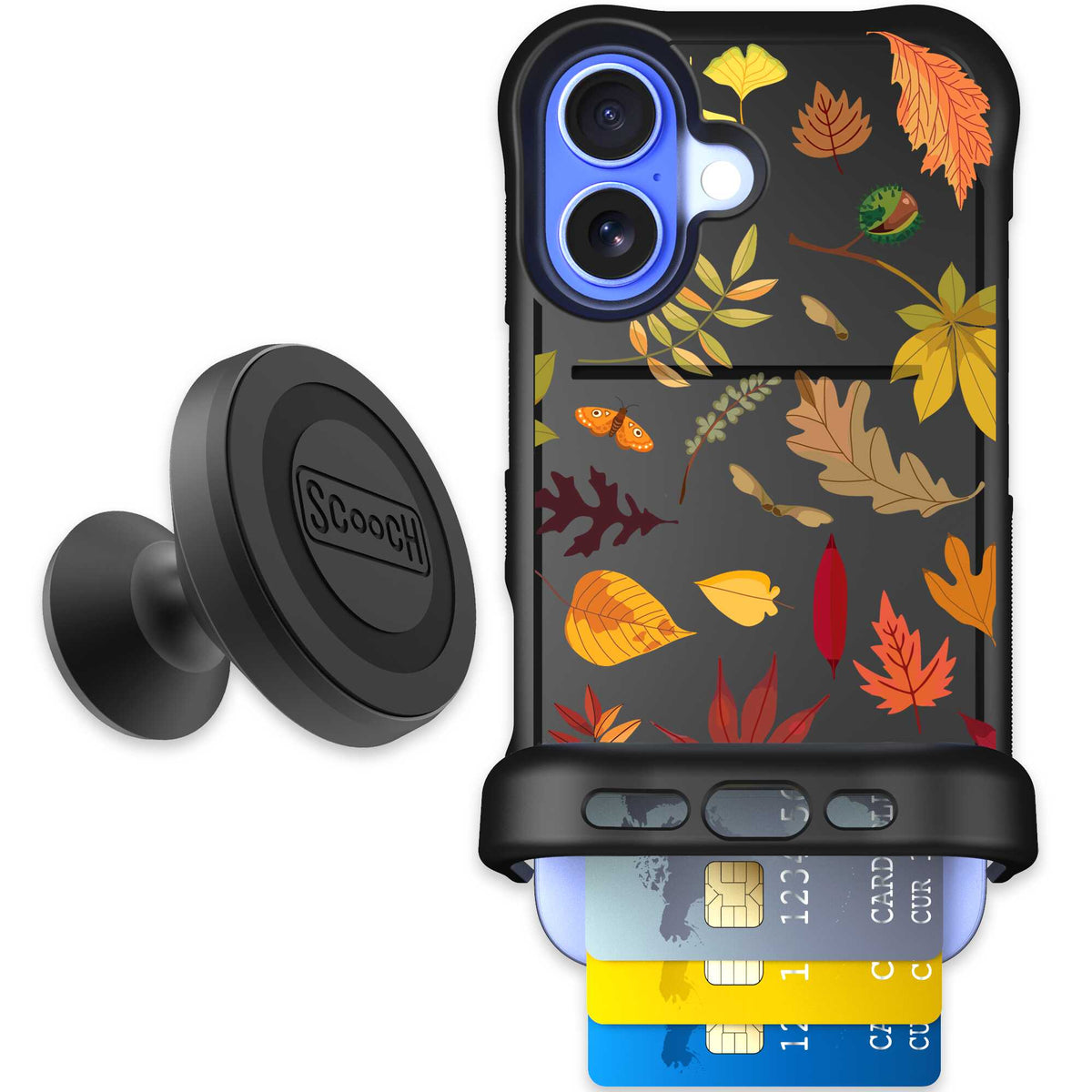 Autumn Leaves multicolored fall foliage pattern on a charcoal scoochzza Wingmate case for iPhone 16 - Starter Bundle