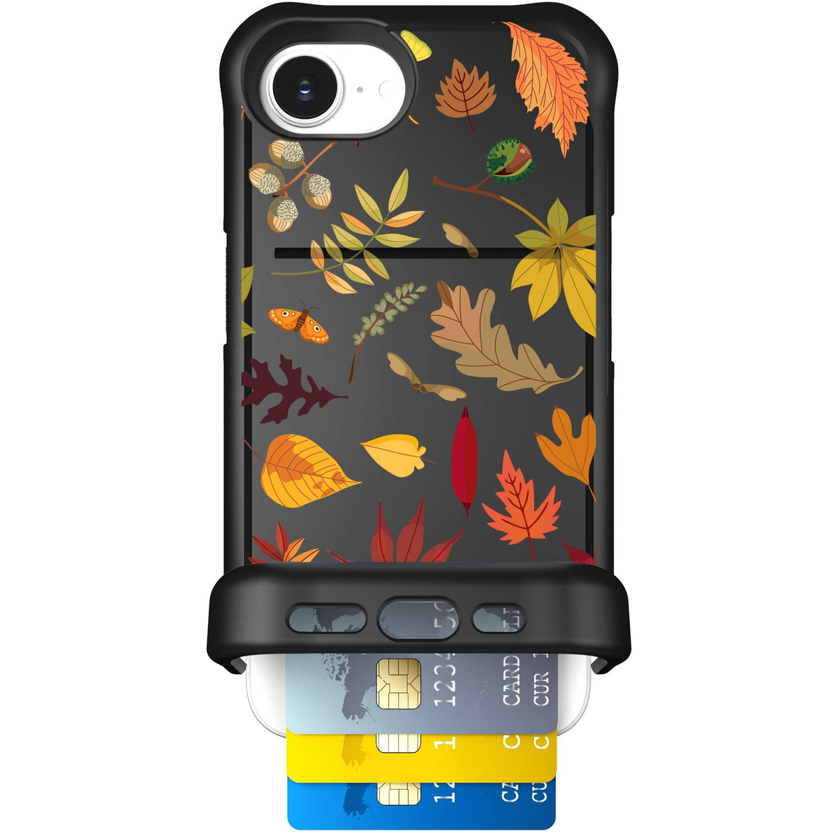 Autumn Leaves multicolored fall foliage pattern on a charcoal scoochzza Wingmate case for iPhone 17e