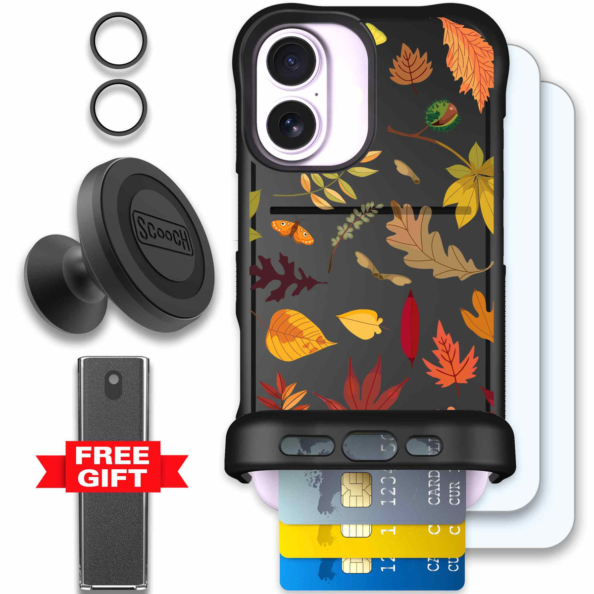 Autumn Leaves multicolored fall foliage pattern on a charcoal scoochzza Wingmate case for iPhone 17 - Defender Bundle
