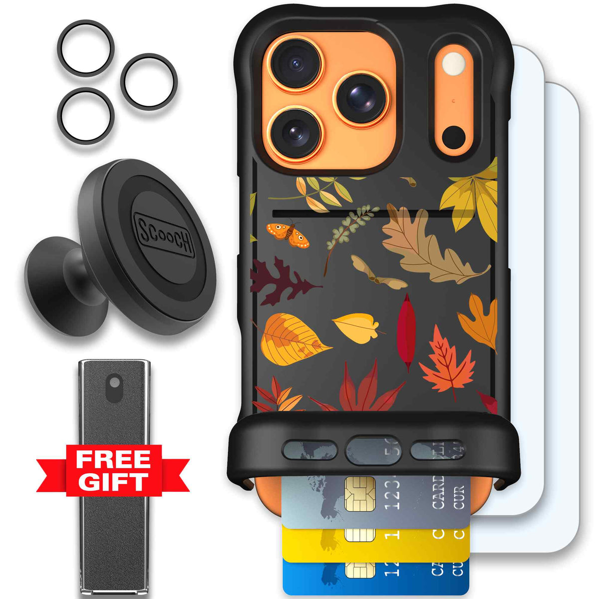 Autumn Leaves multicolored fall foliage pattern on a charcoal scoochzza Wingmate case for iPhone 17 Pro - Defender Bundle