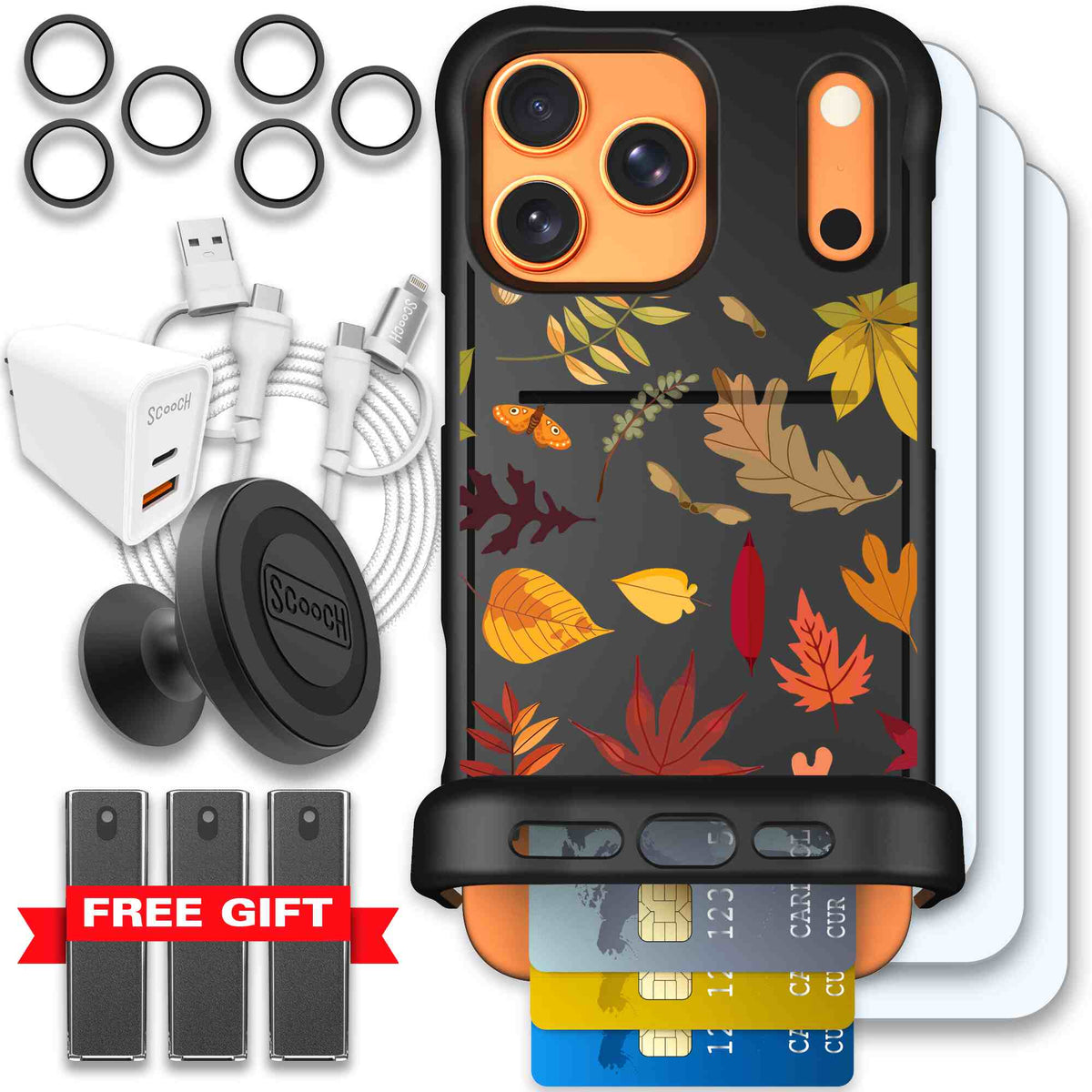 Autumn Leaves multicolored fall foliage pattern on a charcoal scoochzza Wingmate case for iPhone 17 Pro Max - Ultimate Bundle
