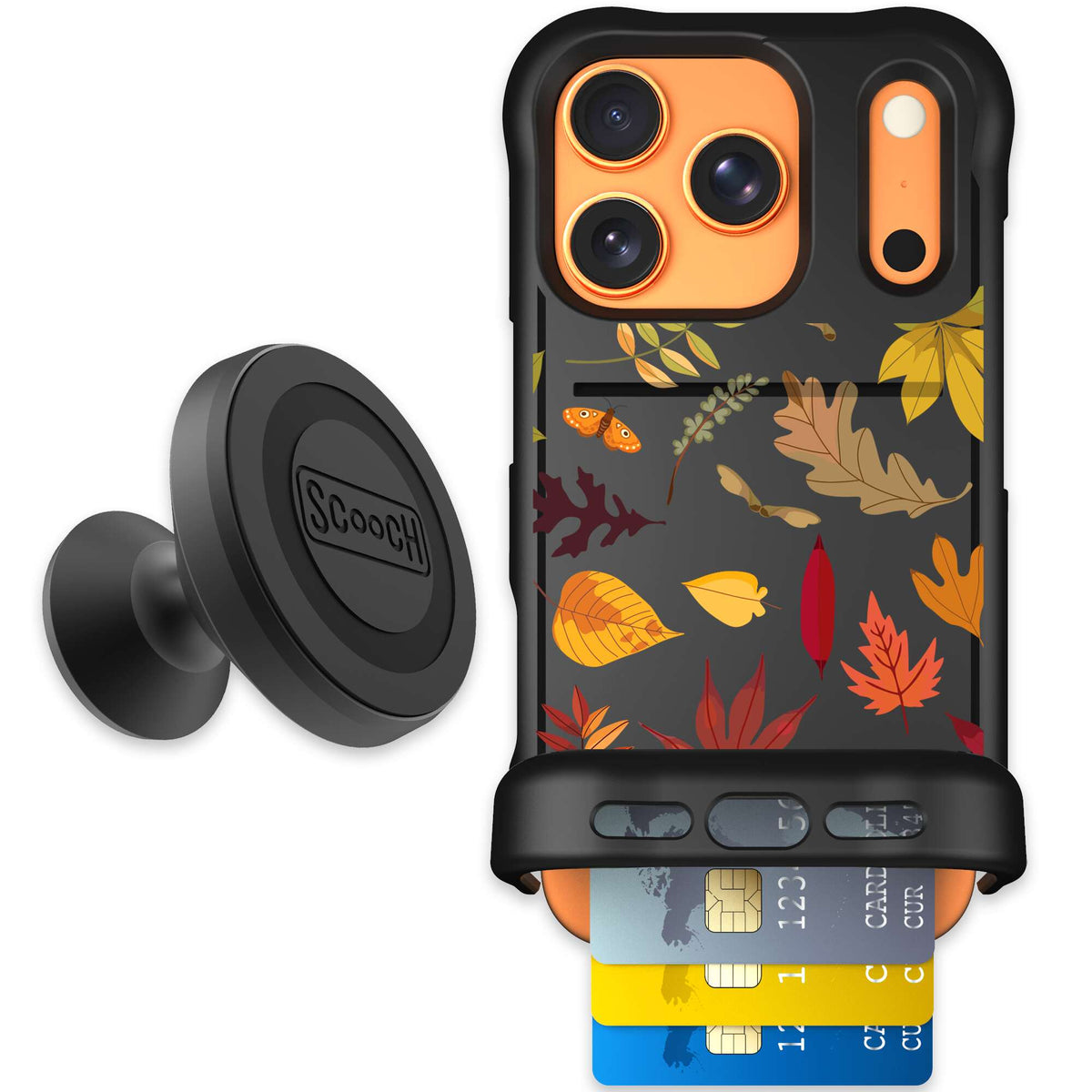 Autumn Leaves multicolored fall foliage pattern on a charcoal scoochzza Wingmate case for iPhone 17 Pro - Starter Bundle