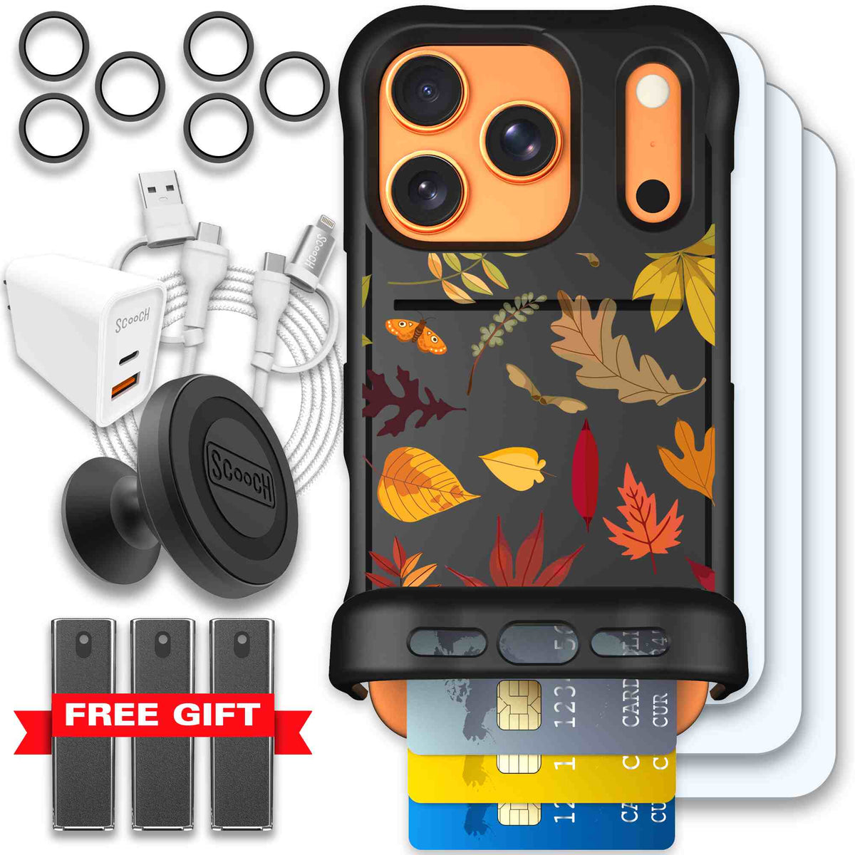 Autumn Leaves multicolored fall foliage pattern on a charcoal scoochzza Wingmate case for iPhone 17 Pro - Ultimate Bundle