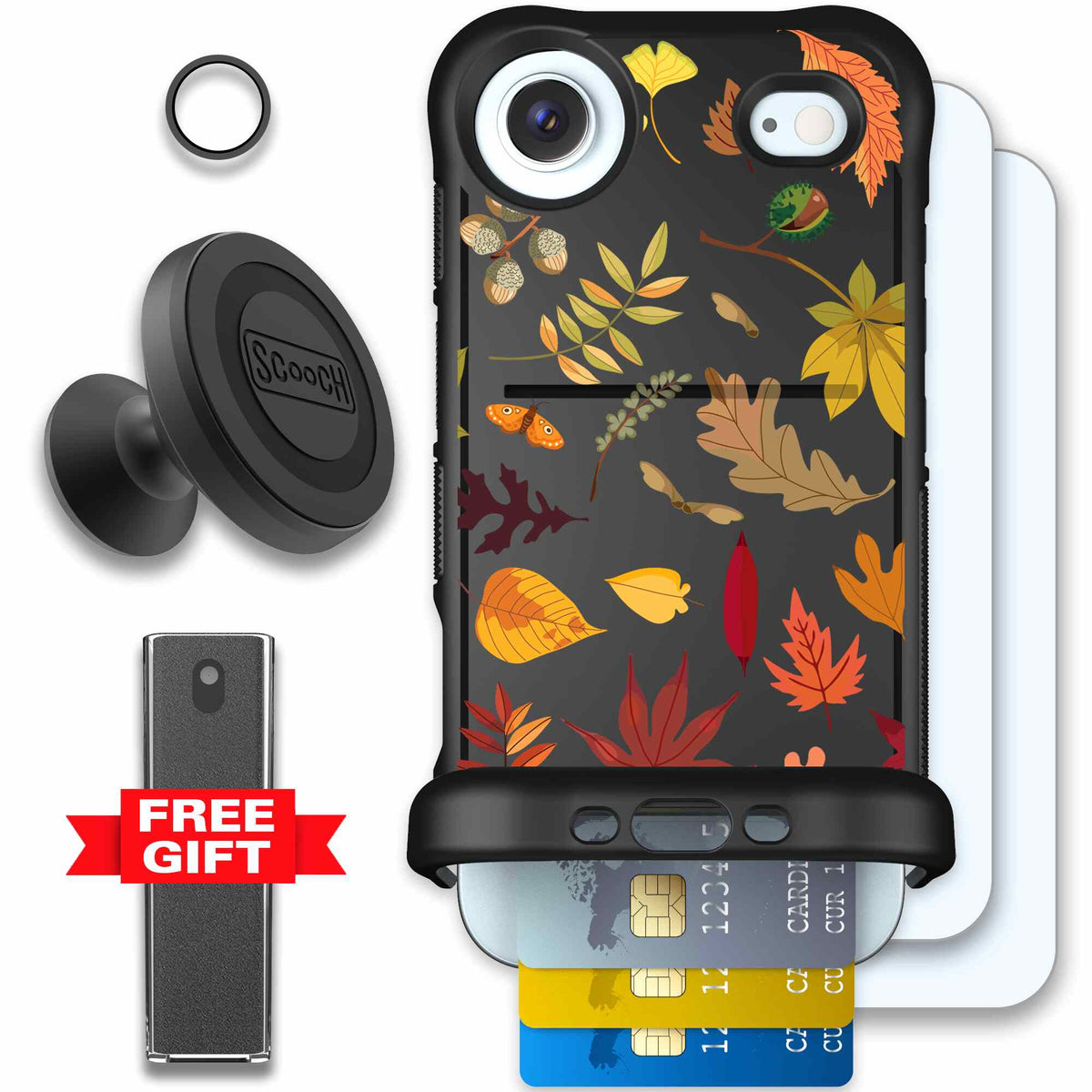 Autumn Leaves multicolored fall foliage pattern on a charcoal scoochzza Wingmate case for iPhone Air - Defender Bundle