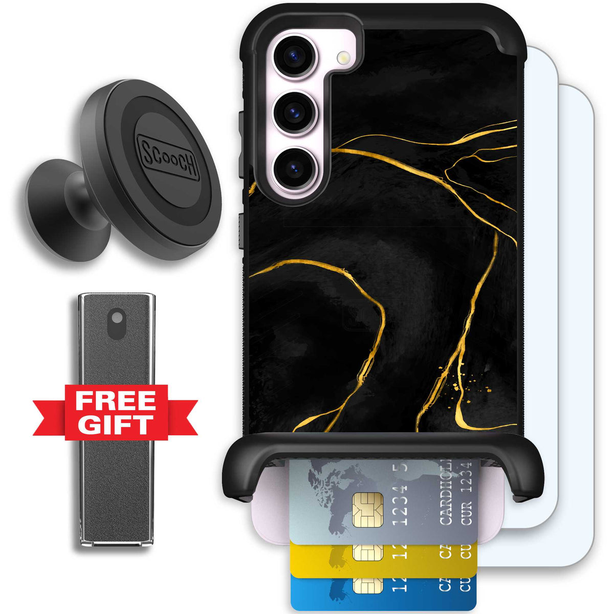 Wingmate Black Marble for Galaxy S23+ - Defender Bundle