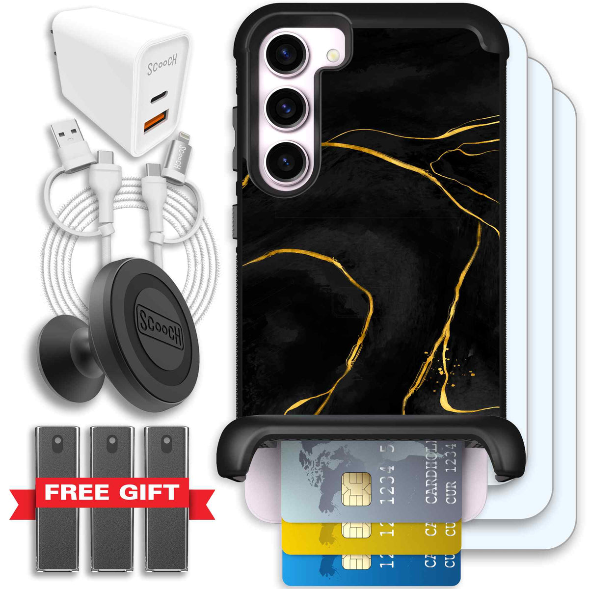Wingmate Black Marble for Galaxy S23+ - Ultimate Bundle