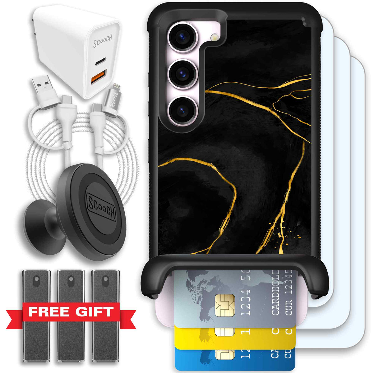 Wingmate Black Marble for Galaxy S23 - Ultimate Bundle