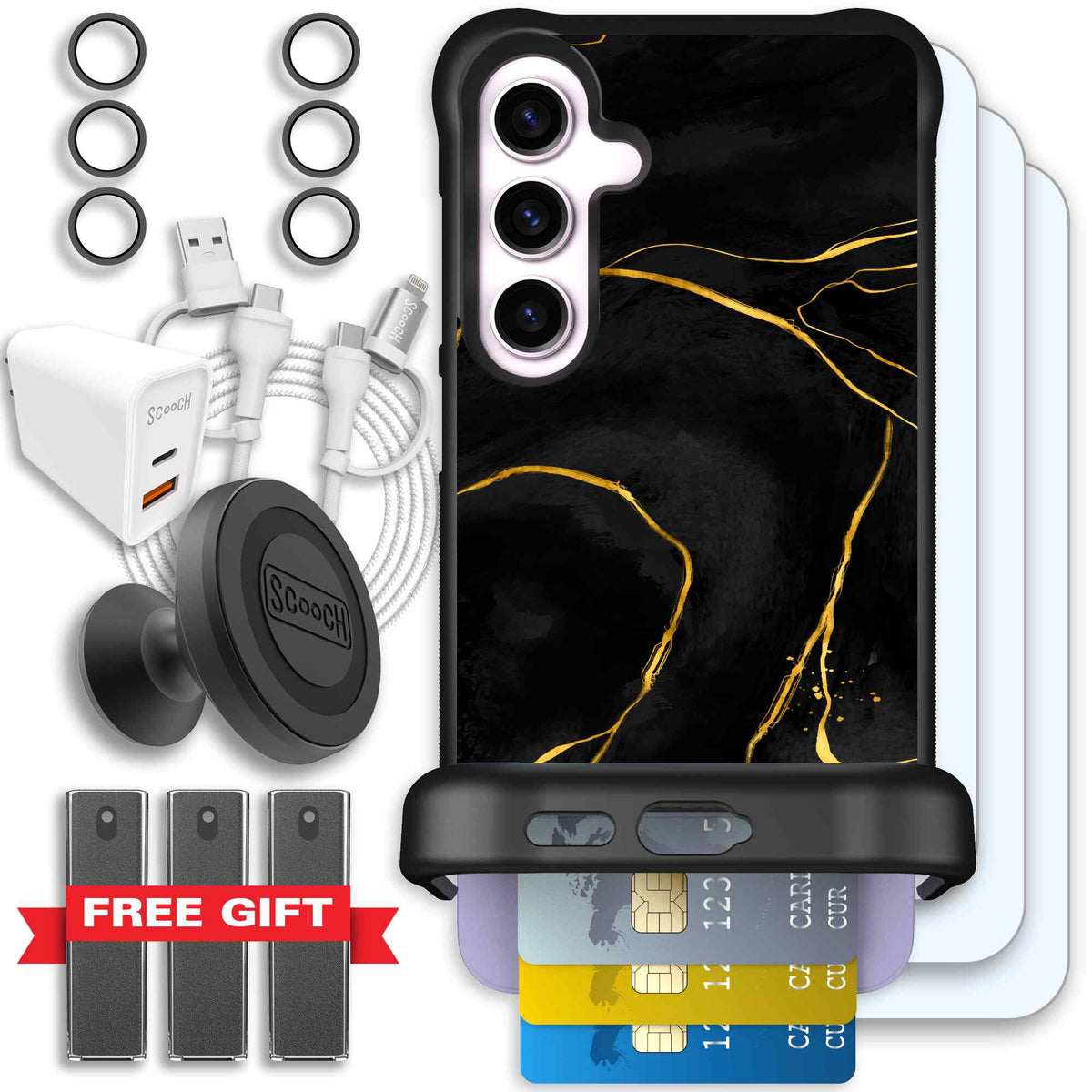 Wingmate Black Marble for Galaxy S24+ - Ultimate Bundle