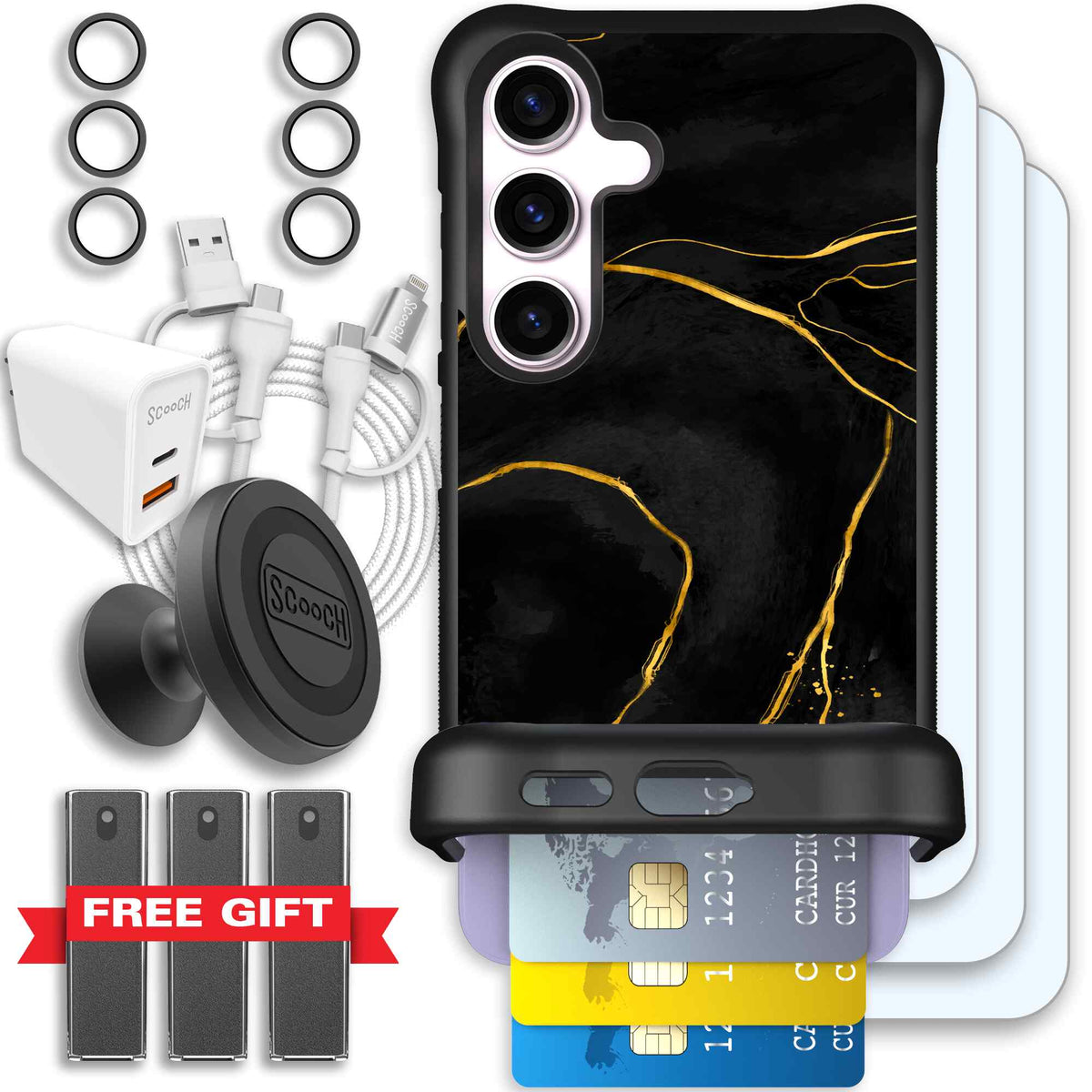 Wingmate Black Marble for Galaxy S24 - Ultimate Bundle