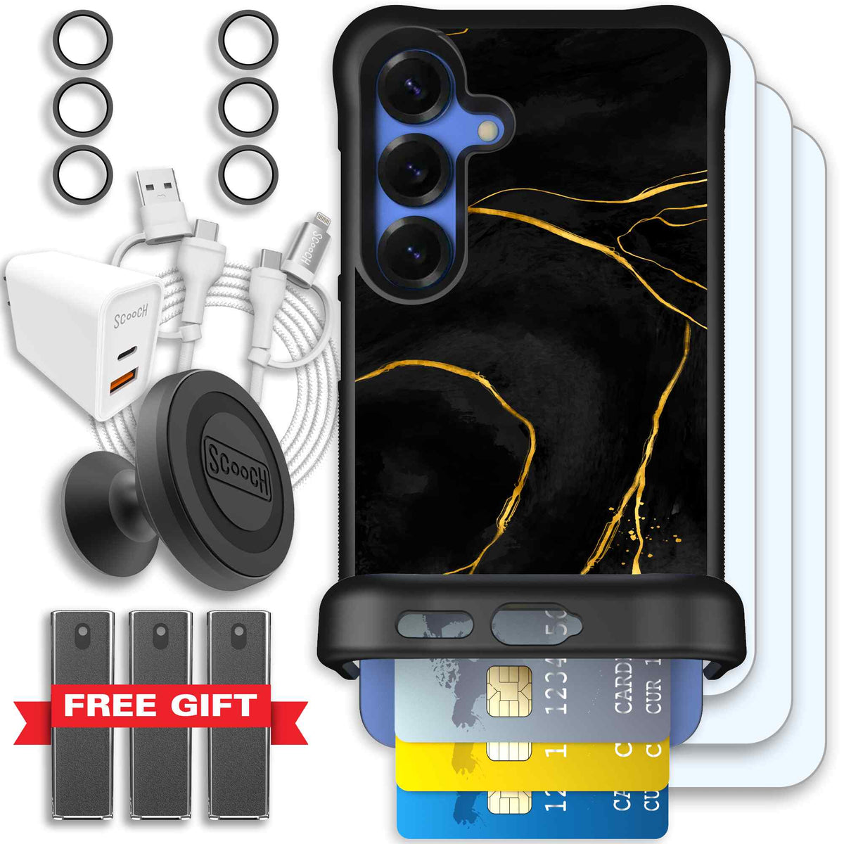 Wingmate Black Marble for Galaxy S25 - Ultimate Bundle
