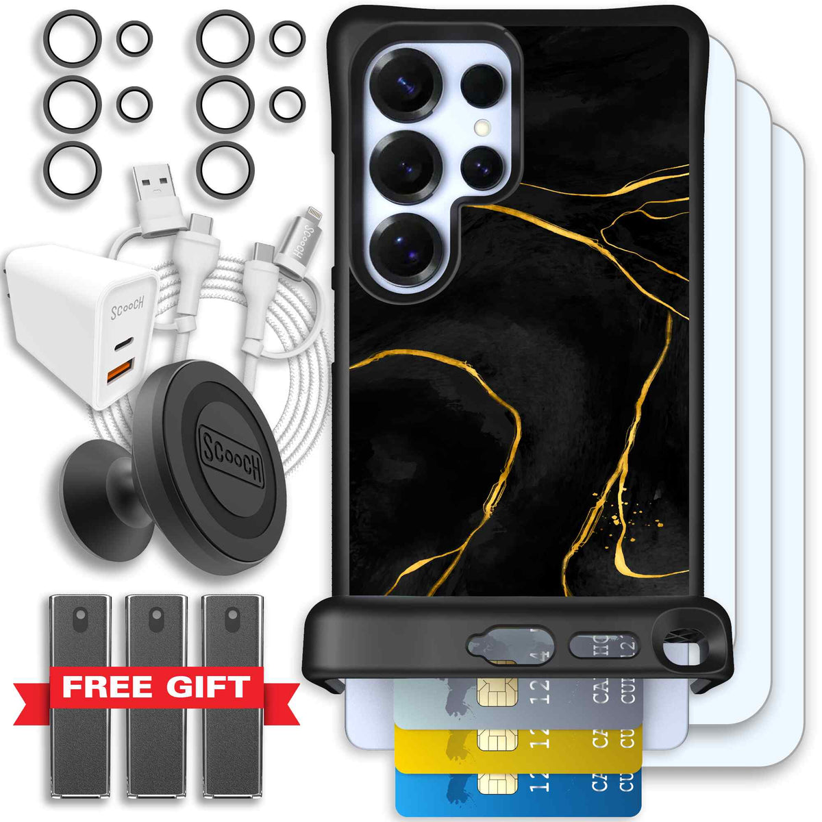 Wingmate Black Marble for Galaxy S25 Ultra - Ultimate Bundle