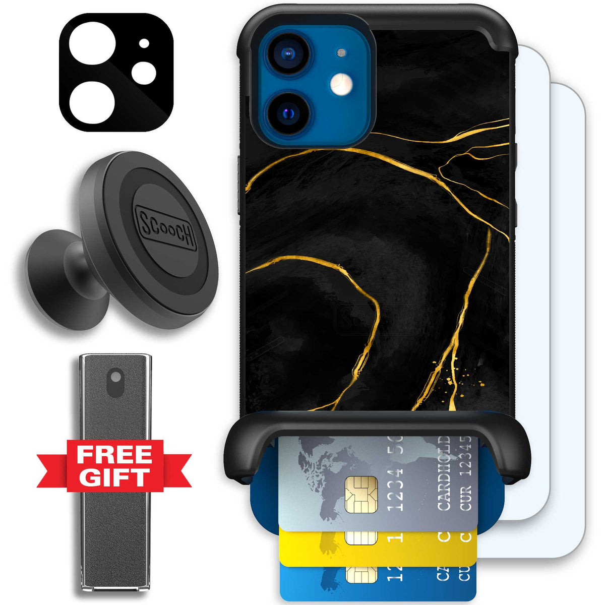 Wingmate Black Marble for iPhone 12 - Defender Bundle