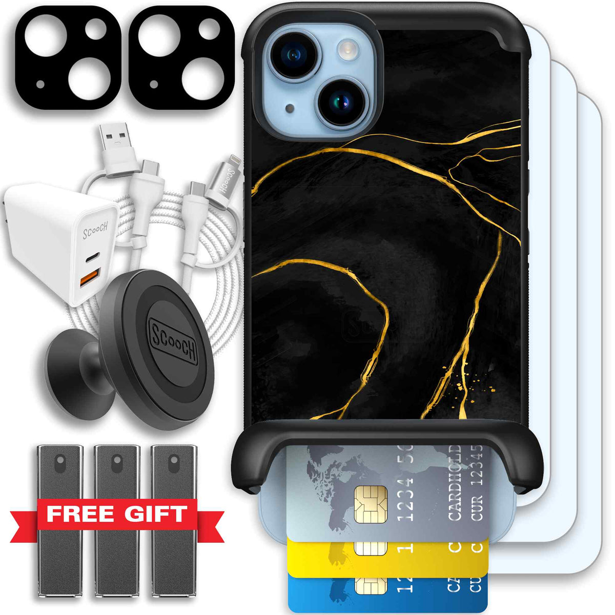 Wingmate Black Marble for iPhone 14 - Ultimate Bundle