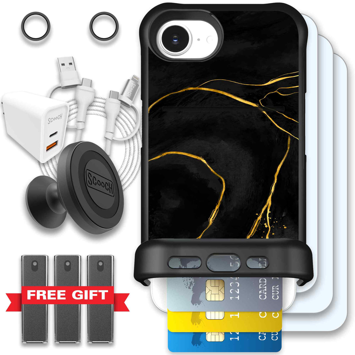 Wingmate Black Marble for iPhone 16e - Ultimate Bundle
