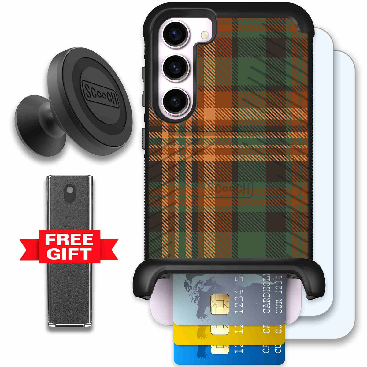 Fall Flannel orange and brown plaid pattern on a scoochzza Wingmate case for Galaxy S23+ - Defender Bundle