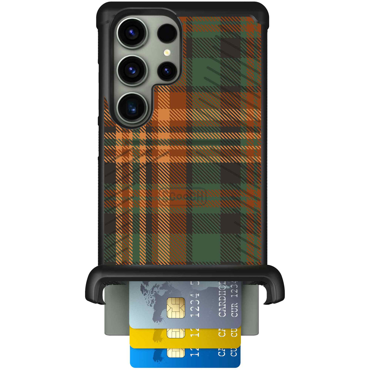 Fall Flannel orange and brown plaid pattern on a scoochzza Wingmate case for Galaxy S23 Ultra