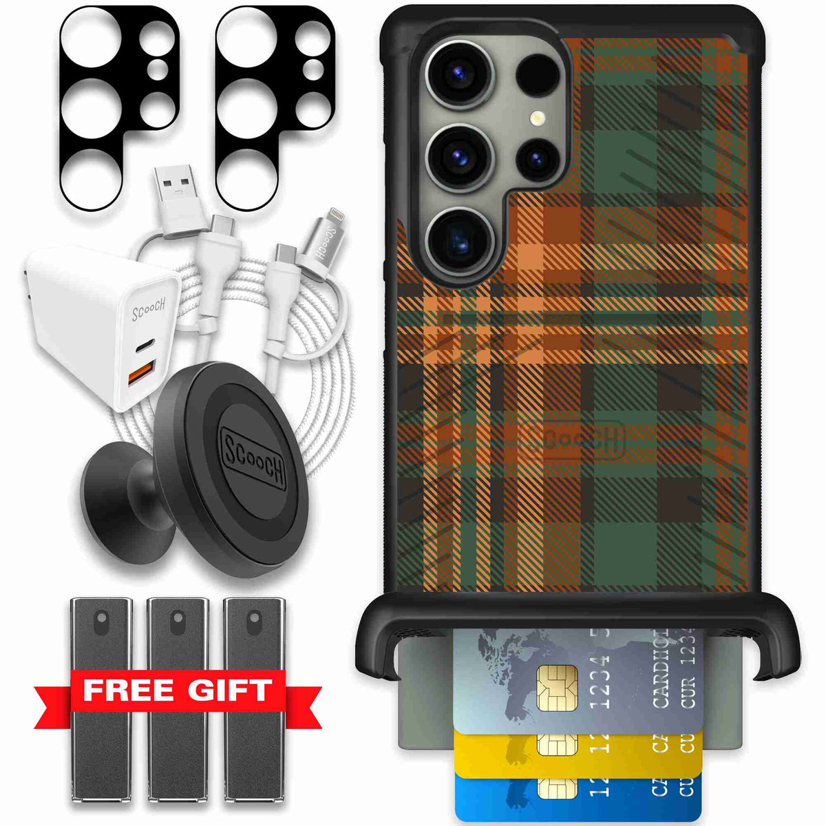 Fall Flannel orange and brown plaid pattern on a scoochzza Wingmate case for Galaxy S23 Ultra - Ultimate Bundle