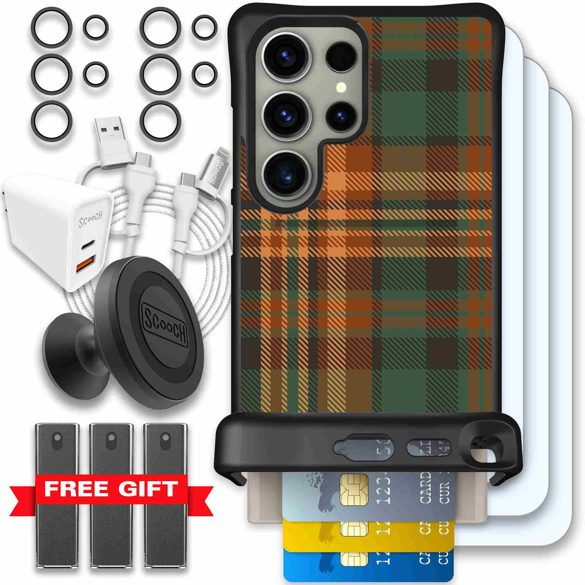 Fall Flannel orange and brown plaid pattern on a scoochzza Wingmate case for Galaxy S24 Ultra - Ultimate Bundle
