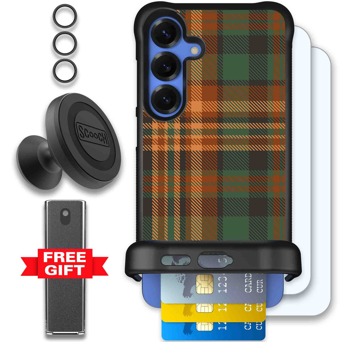 Fall Flannel orange and brown plaid pattern on a scoochzza Wingmate case for Galaxy S25+ - Defender Bundle