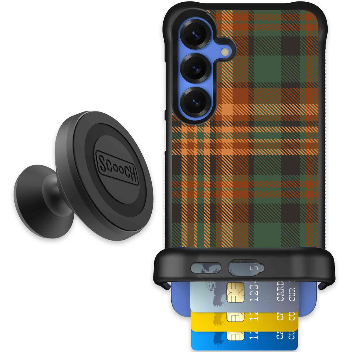 Fall Flannel orange and brown plaid pattern on a scoochzza Wingmate case for Galaxy S25+ - Starter Bundle