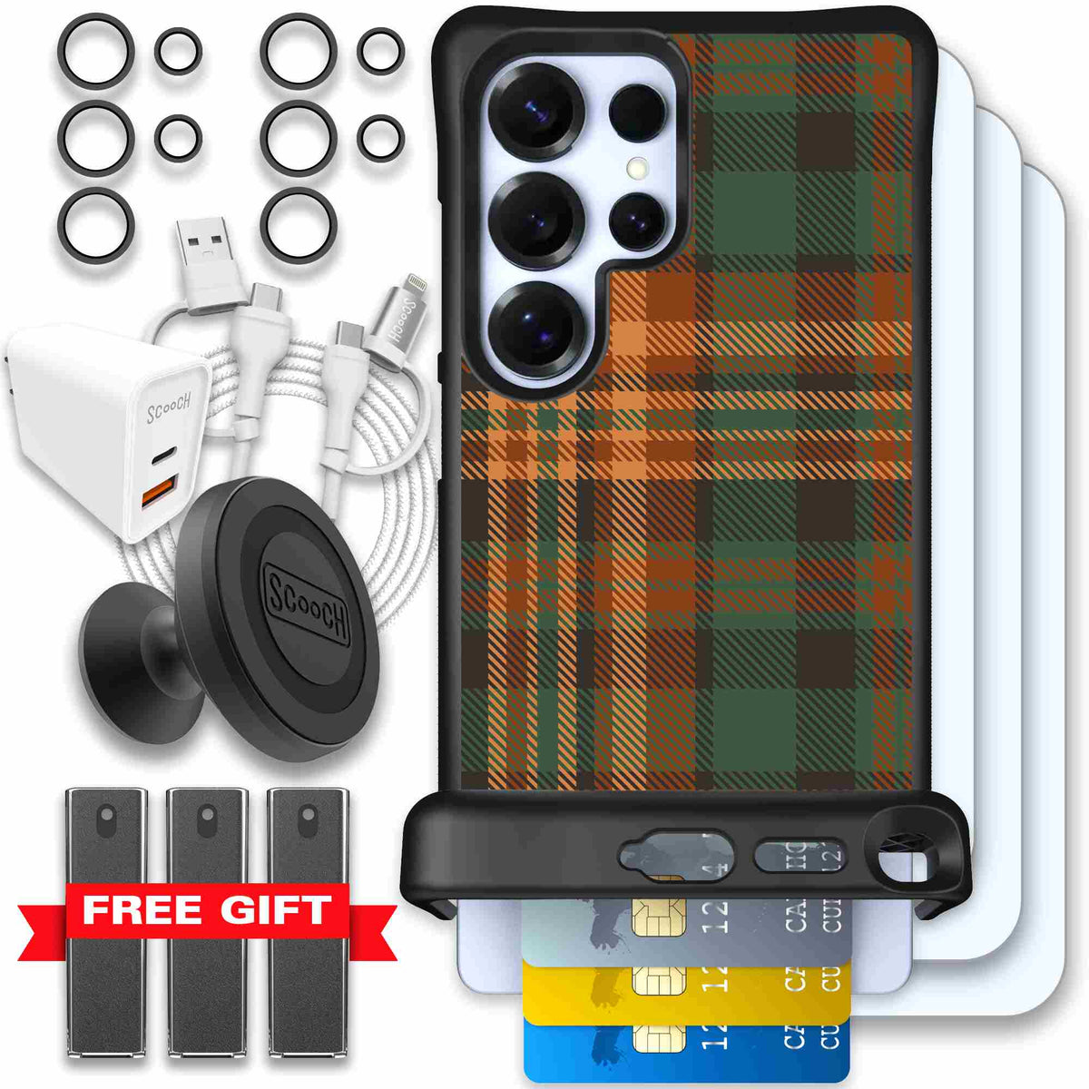 Fall Flannel orange and brown plaid pattern on a scoochzza Wingmate case for Galaxy S25 Ultra - Ultimate Bundle