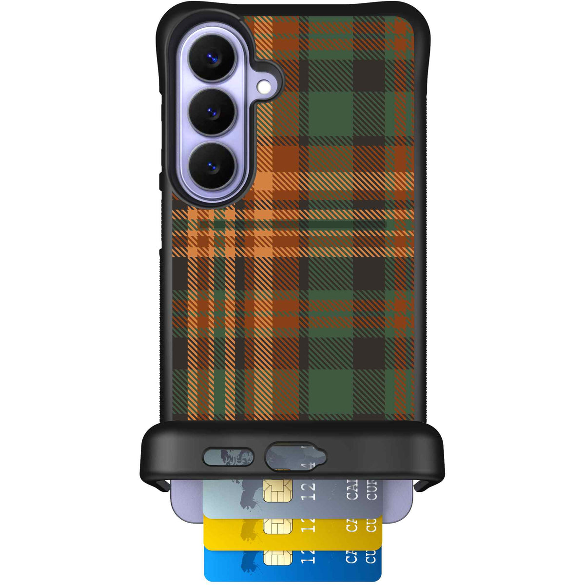 Fall Flannel orange and brown plaid pattern on a scoochzza Wingmate case for Galaxy S26+