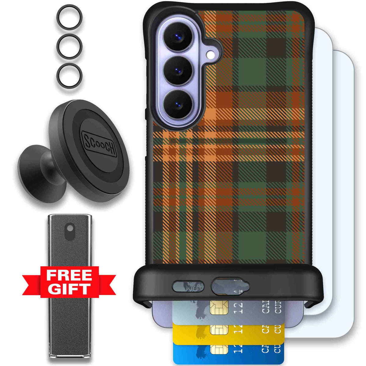 Fall Flannel orange and brown plaid pattern on a scoochzza Wingmate case for Galaxy S26+ - Defender Bundle