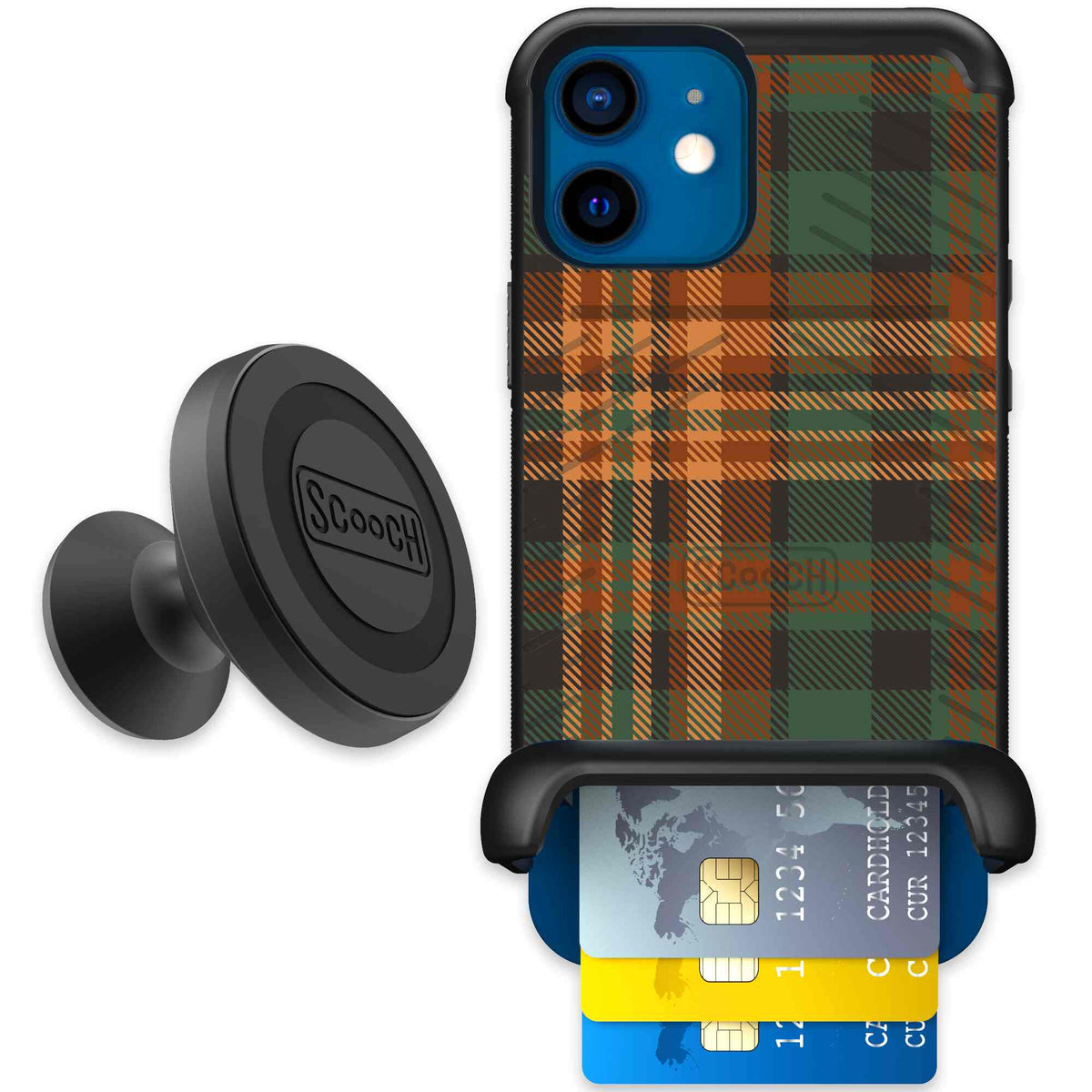 Fall Flannel orange and brown plaid pattern on a scoochzza Wingmate case for iPhone 12 - Starter Bundle