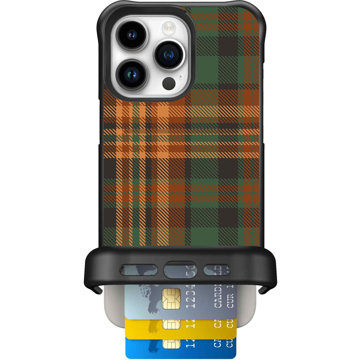 Fall Flannel orange and brown plaid pattern on a scoochzza Wingmate case for iPhone 15 Pro Max