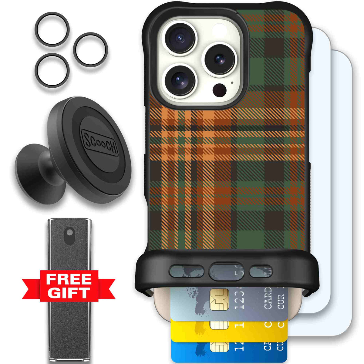 Fall Flannel orange and brown plaid pattern on a scoochzza Wingmate case for iPhone 16 Pro - Defender Bundle
