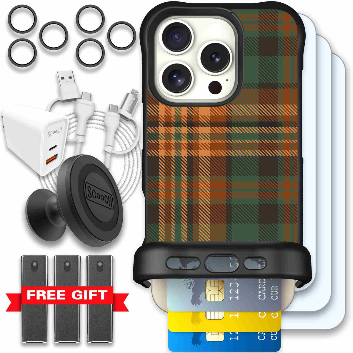 Fall Flannel orange and brown plaid pattern on a scoochzza Wingmate case for iPhone 16 Pro - Ultimate Bundle