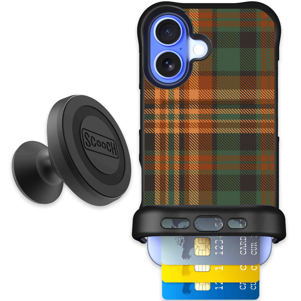 Fall Flannel orange and brown plaid pattern on a scoochzza Wingmate case for iPhone 16 - Starter Bundle